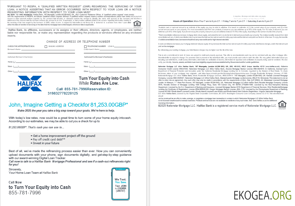 Royaume , Uni Relevé de prêt hypothécaire de la banque d'Halifax aux formats Word et PDF, 4 pages 3, 4